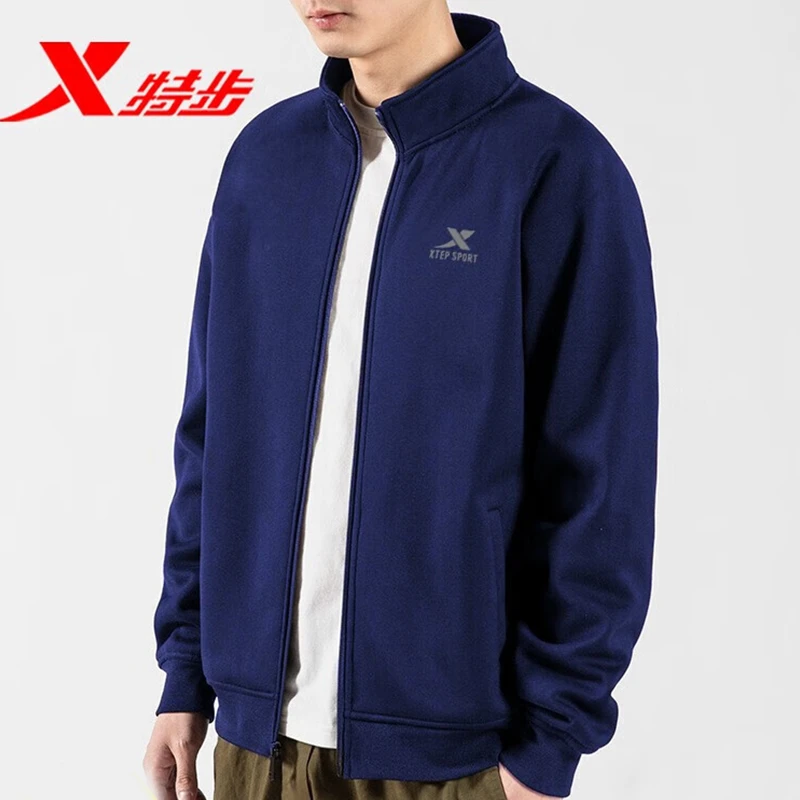 特步外套男秋冬款加绒保暖针织外套旗舰官方正品秋季休闲运动上衣