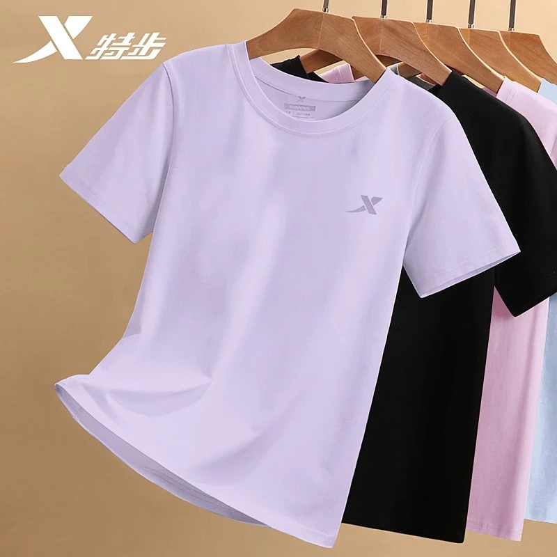 特步短袖t恤女2025秋季新款跑步服休闲运动上衣宽松透气速干半袖