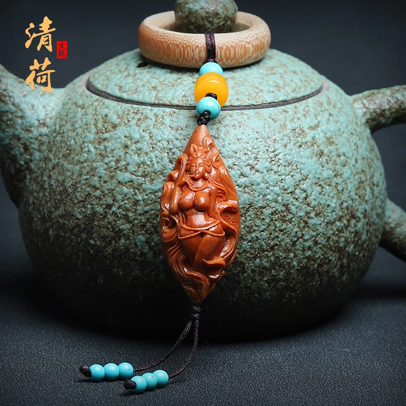 新品单籽苏工精雕九尾妖狐吊坠手工雕刻橄榄核雕九尾灵狐配饰挂件