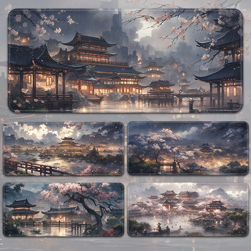 水墨风鼠标垫大号桌垫高级感电脑桌办公加厚键盘鼠标垫可来图定制