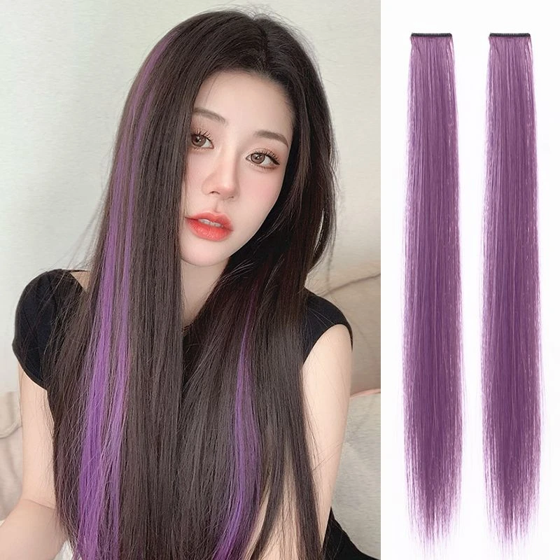 假发片挂耳染长发接发片女团紫色挑染仿真直发隐形自然彩色假发片