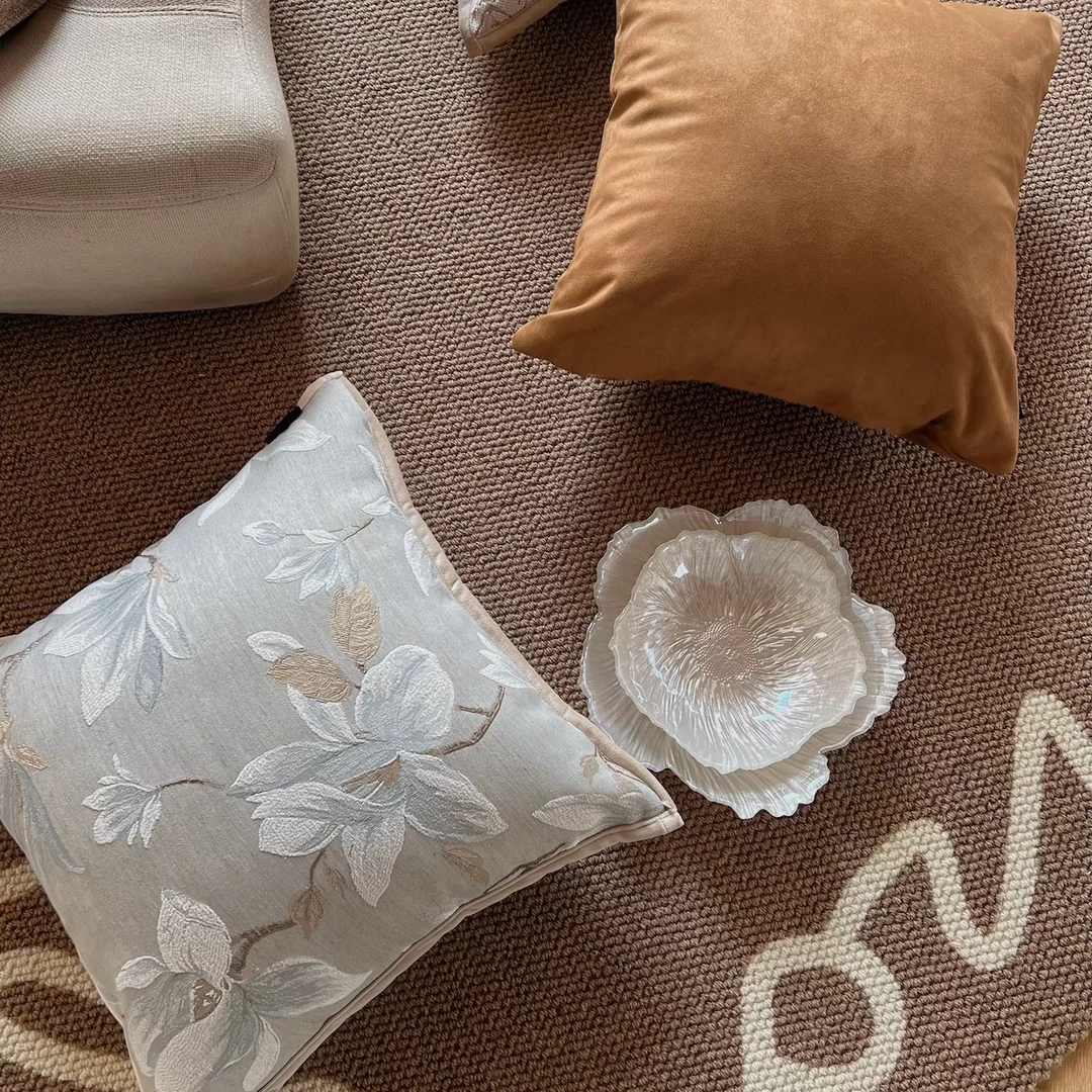 TEXDREAM花枝玉兰 法式复古抱枕客厅沙发中式侘寂风靠垫枕套含芯