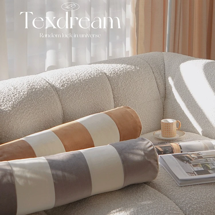 TEXDREAM鎏金描银 法式轻奢感丝绒圆柱靠垫沙发抱枕摆件护腰