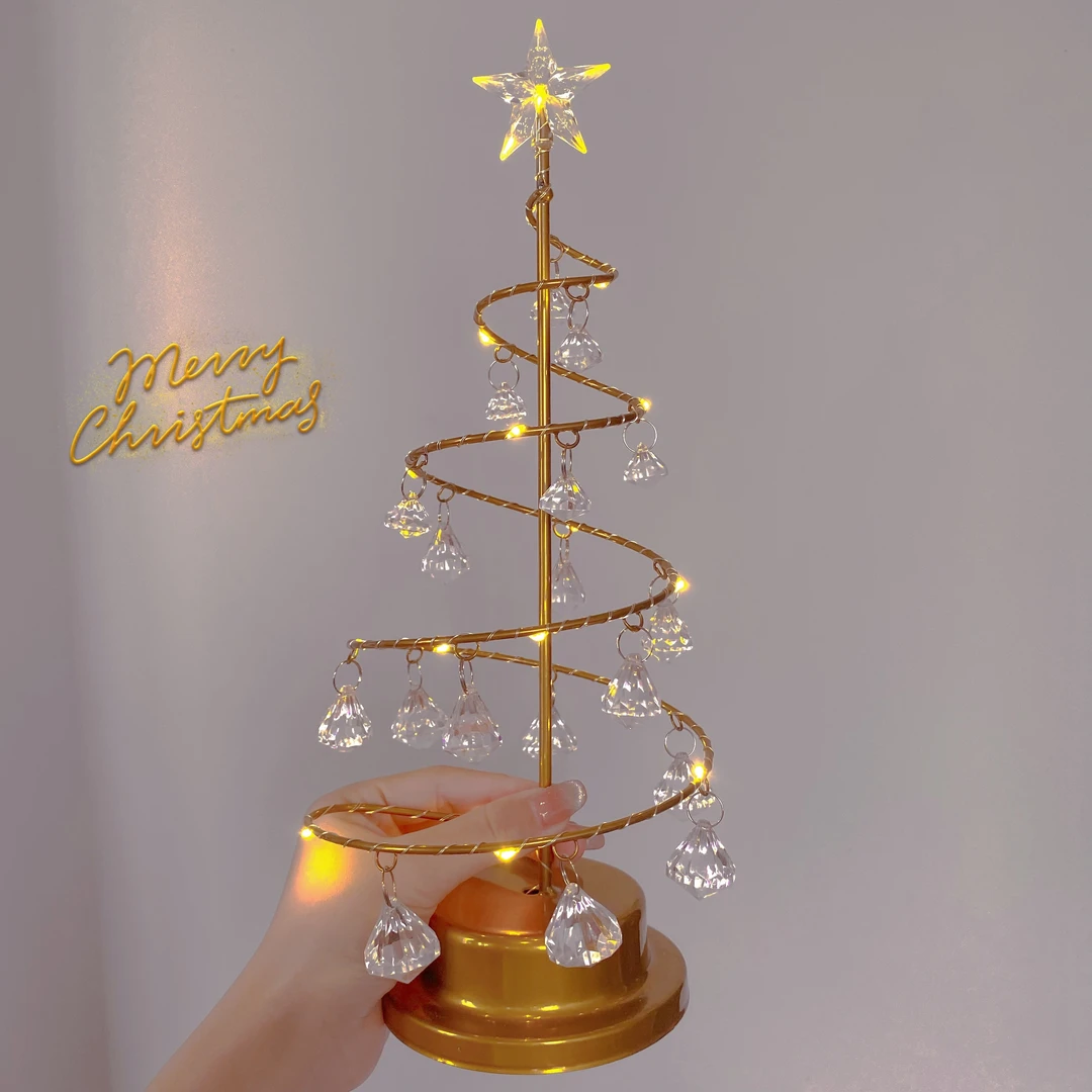 led铁艺小夜灯水晶圣诞树灯五角星灯 生日礼物房间卧室装饰小台灯