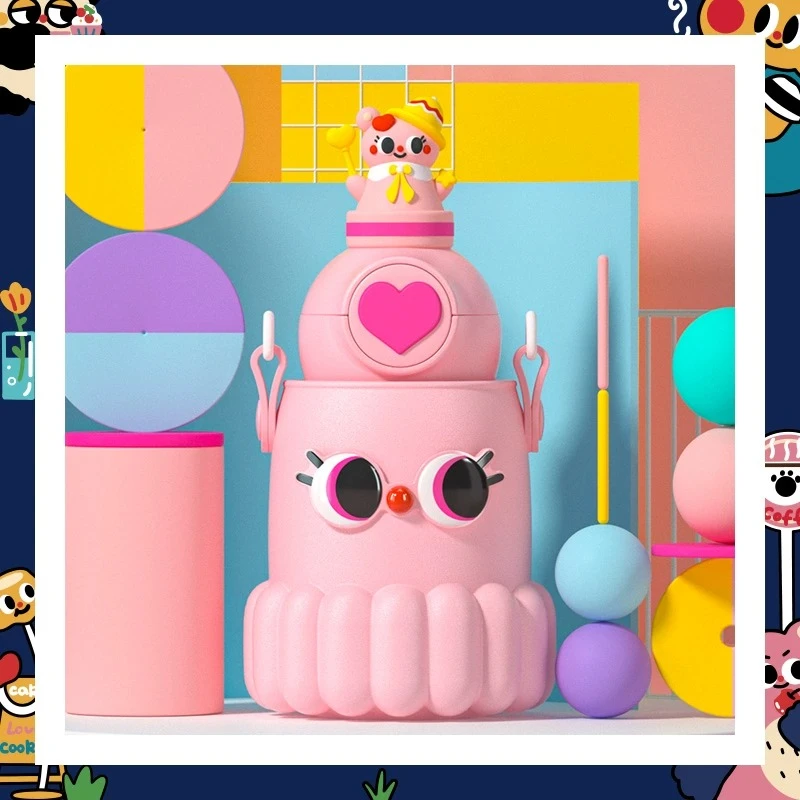 coco mango爱心款保温杯儿童吸管两用可爱女宝宝小学生便携水杯子