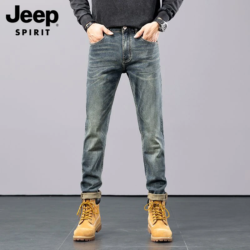 JEEPSPIRIT修身弹力牛仔裤男士直筒休闲宽松百搭春秋潮流裤子