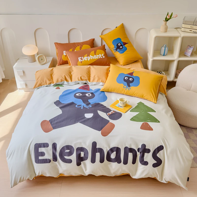 2024新款全棉长绒棉大板数码印花卡通四件套