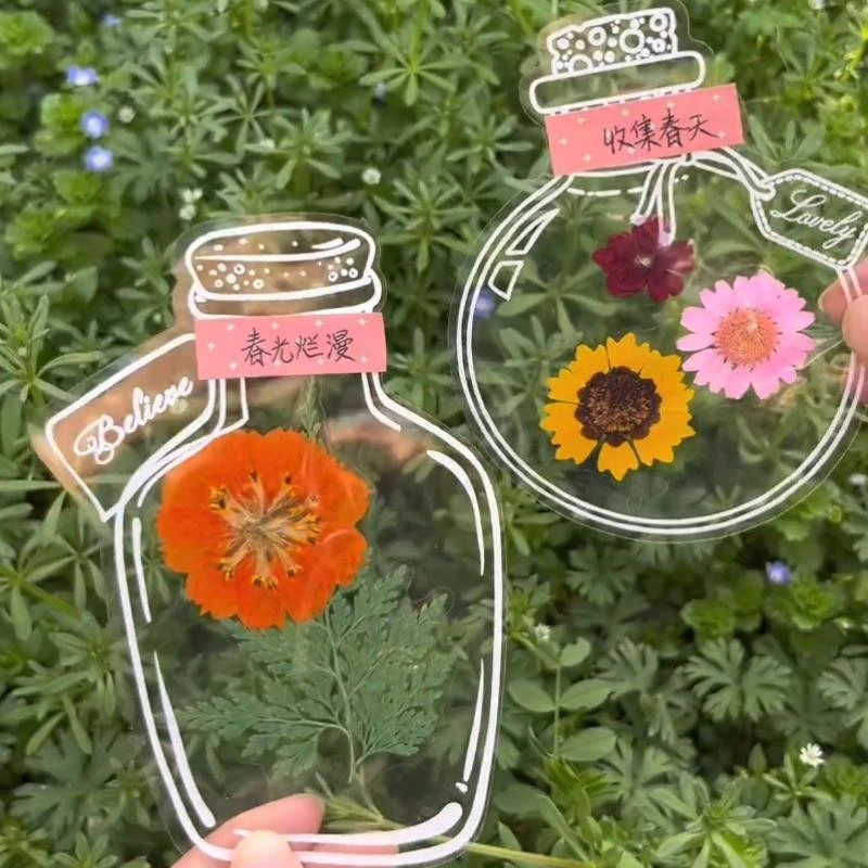 瓶子里的童年 儿童手工DIY透明贴纸自制干花植物标本玻璃瓶书签