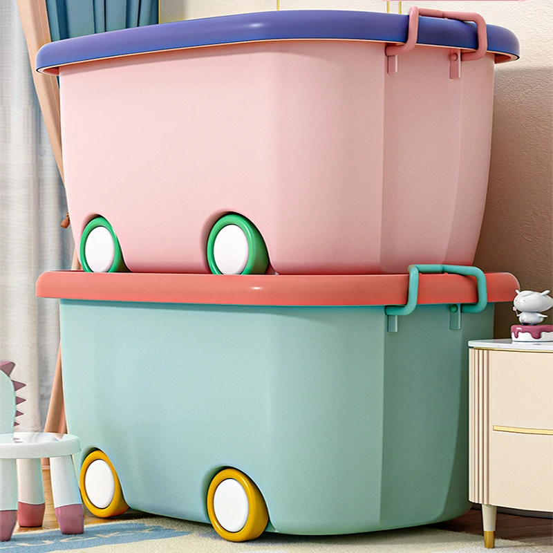儿童玩具收纳箱袋滑轮家用储物箱零食收纳盒宝宝衣物杂物整理箱子