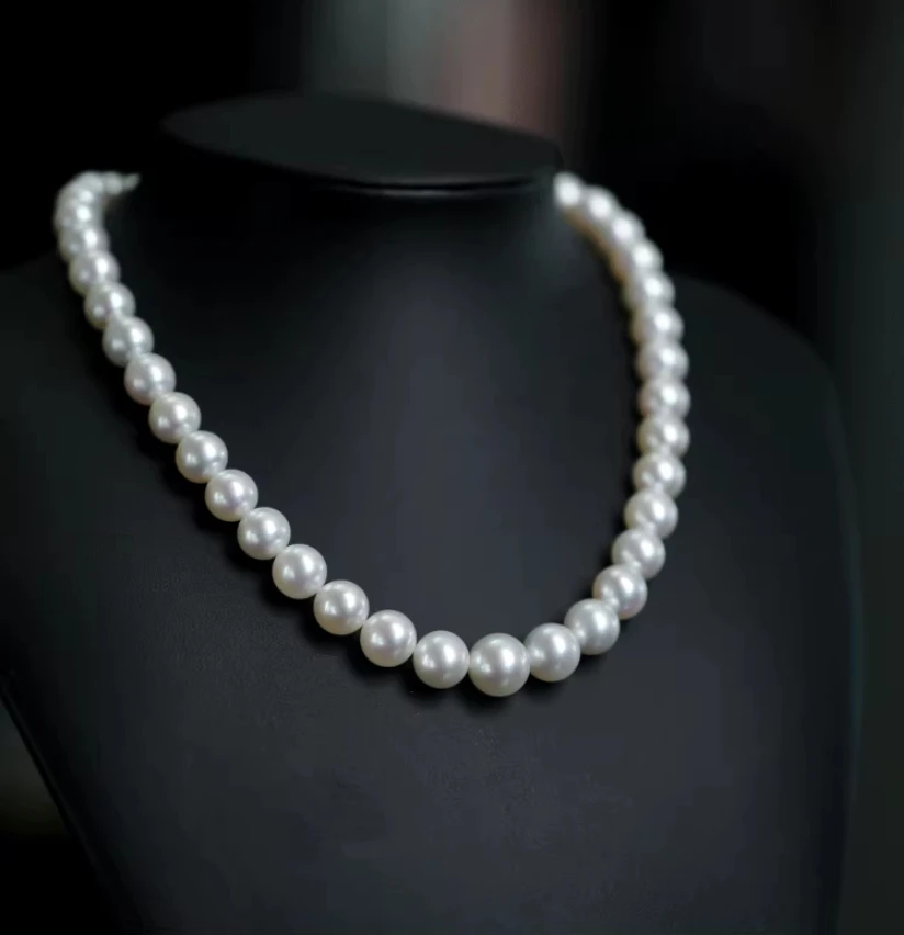 珍珠项链   白色强光微瑕   9-10mm