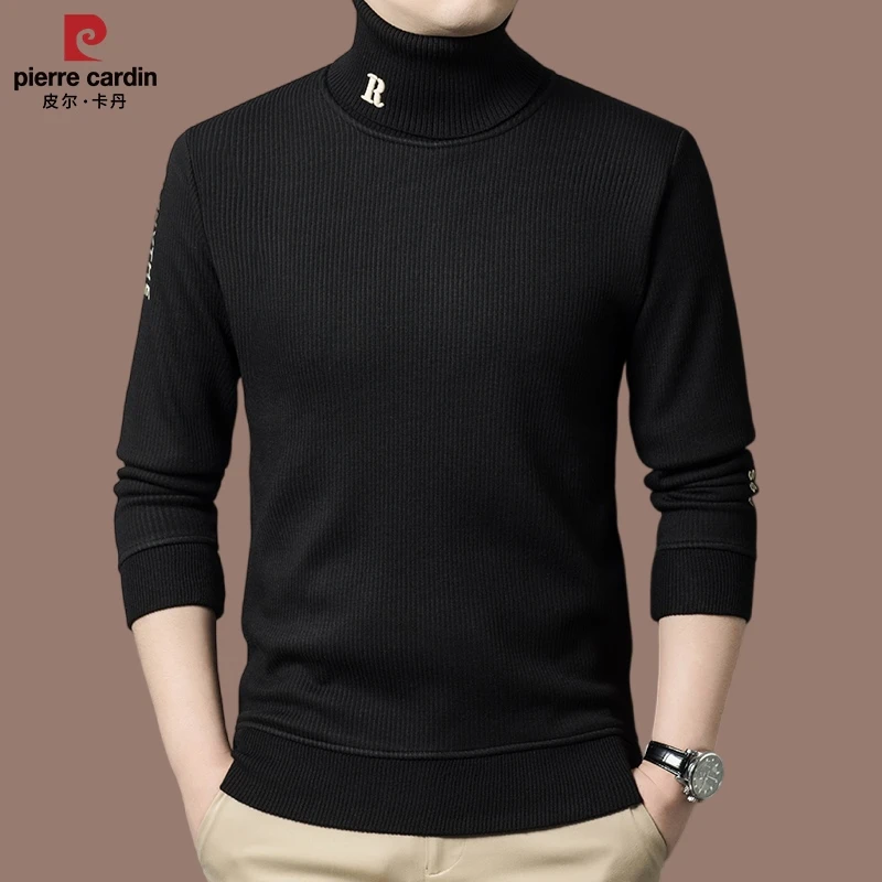 皮尔卡丹 高档轻奢秋冬季加绒加厚羊毛衫男士时尚保暖长袖高领潮