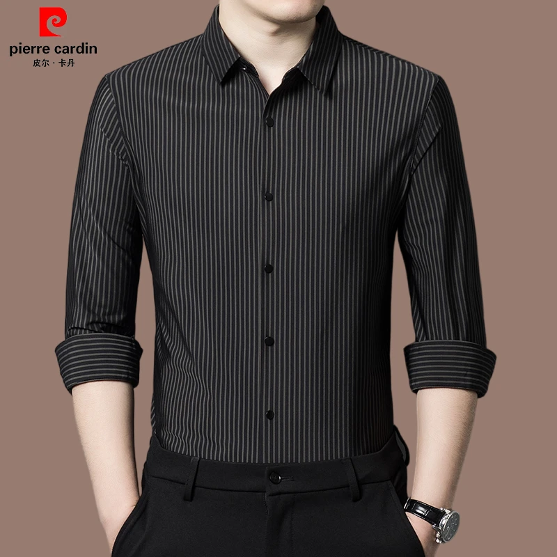 【皮尔卡丹 高档品牌】2024爆款春秋季商务轻奢男装高端长袖衬衫