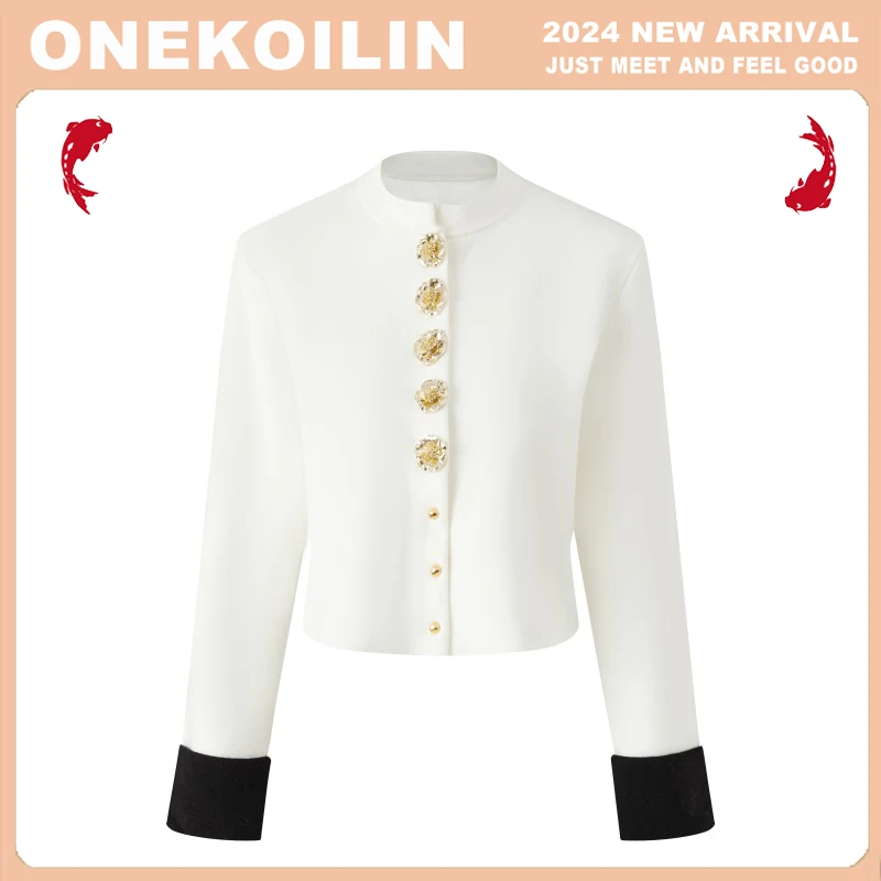 OneKoilin 24秋冬新款法式气质重工金属扣针织上衣马术服 JSMS
