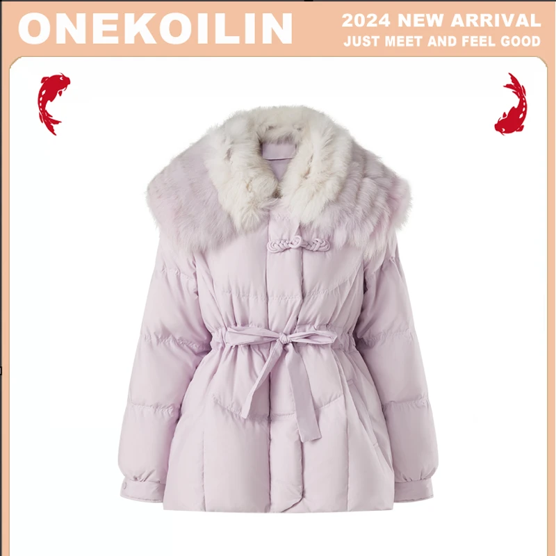 OneKoilin温暖便利贴超大披肩毛领撞色羽绒服WRBL