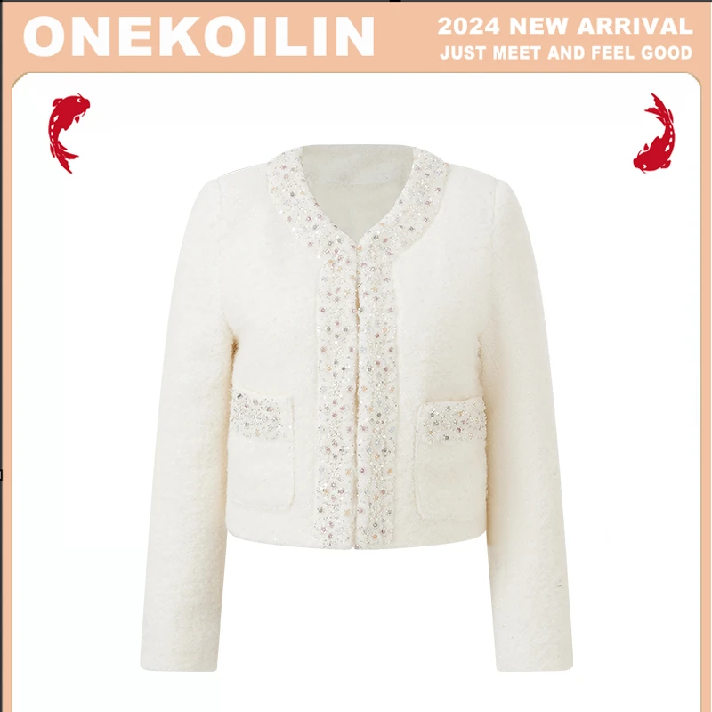 OneKoilin“多瑙彩宝”彩色宝石手工串珠羊 毛小香羽绒外套 DNCB