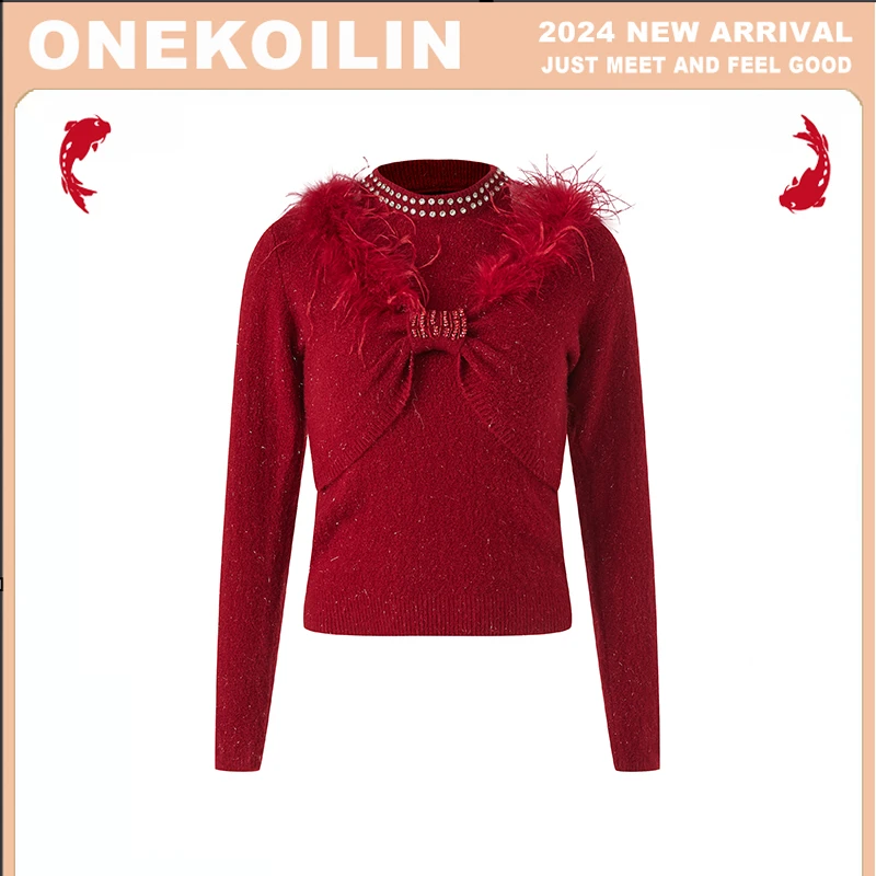 OneKoilin“ 圣诞派对”真两件可拆卸真毛毛衣 SDPD