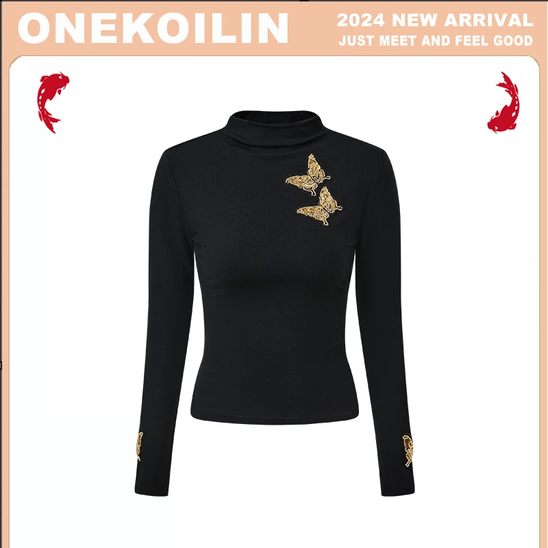 &OneKoilin“鎏金时代”小众设计感手工蝴蝶黑金高级感上衣 RJSD
