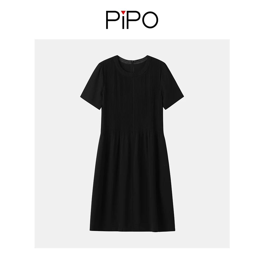 【PIPO】【黑天鹅】醋酸女夏2023新收腰显瘦时尚休闲气质裙子DD32L113