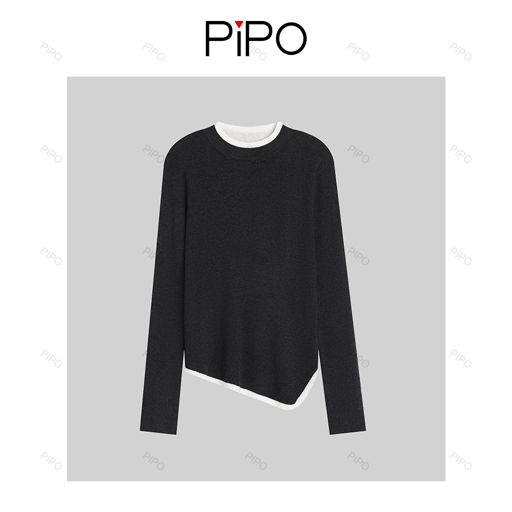 PIPO半高领撞色不规则长袖针织衫内搭休闲长袖打底衫DDS3U632