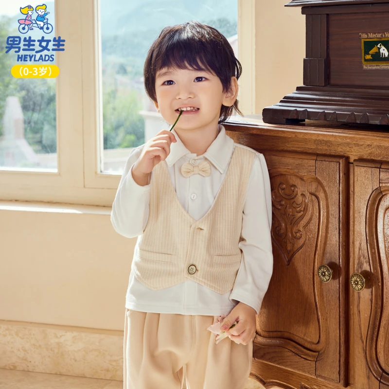 14409男童休闲柔软古典英伦小绅士针织儿童长袖套装NSZCJ14409B
