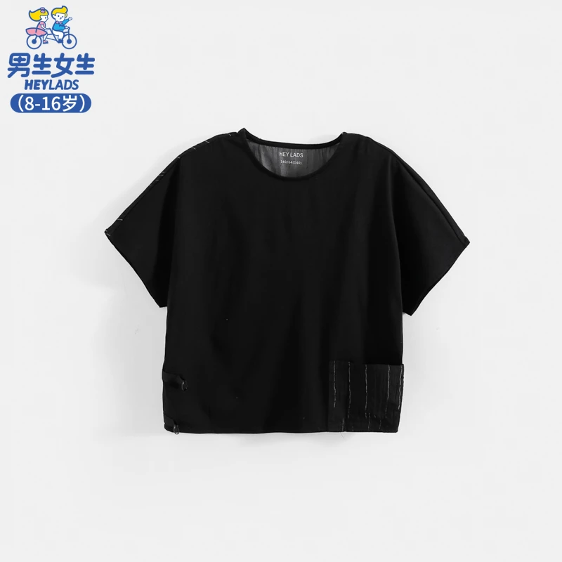 23044男大童短袖体恤儿童时尚夏季黑色宽松圆领百搭NJTCJ23044A