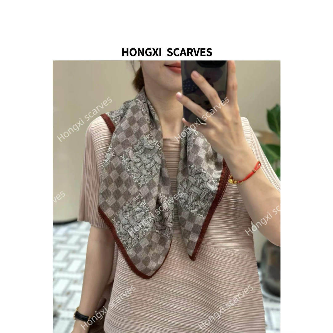 丝毛双面60方巾棋盘格绳索手工蕾丝花边时尚优雅女士丝巾披肩B055