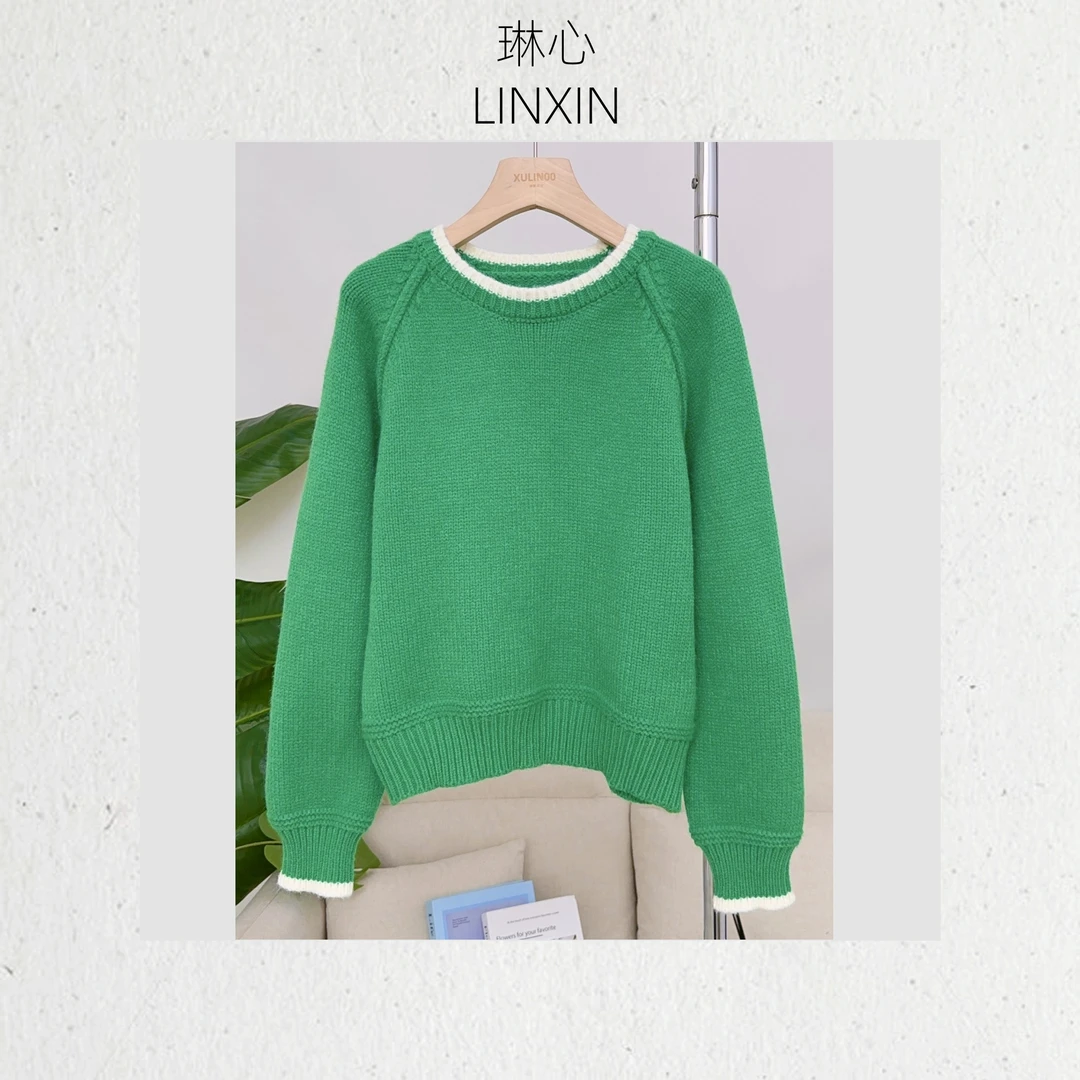 丨秋冬百搭时尚宽松圆领粗针套头毛衣针织衫 YAN4605