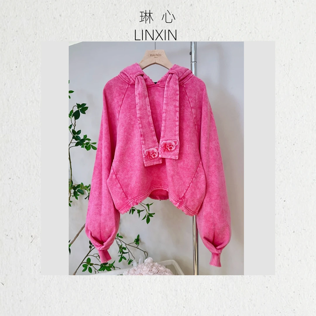 丨早秋时尚宽松小众设计感美式连帽套头卫衣 7588