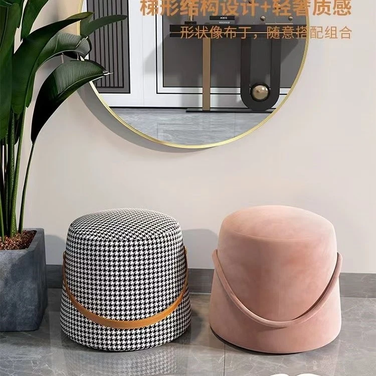 网红千鸟格入门换鞋凳客厅沙发凳水桶换鞋凳手提马鞍凳礼品定制凳