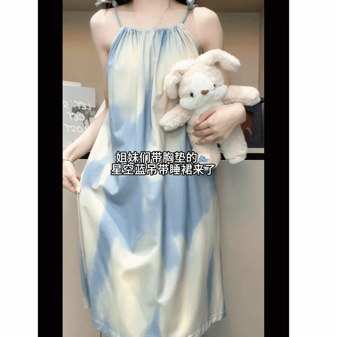 2025新款夏季吊带睡裙带胸垫睡衣女款爆款家居服大码可外出可外穿