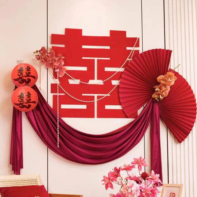 【布幔背景墙】全套懒人套餐婚房婚庆用品婚房布置灯笼款床头客厅