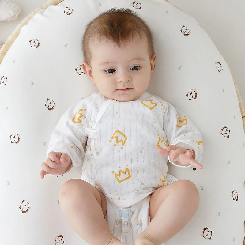 婴儿衣服夏季薄款半背衣提花睡衣0-3月新生儿和尚服上衣宝宝夏装