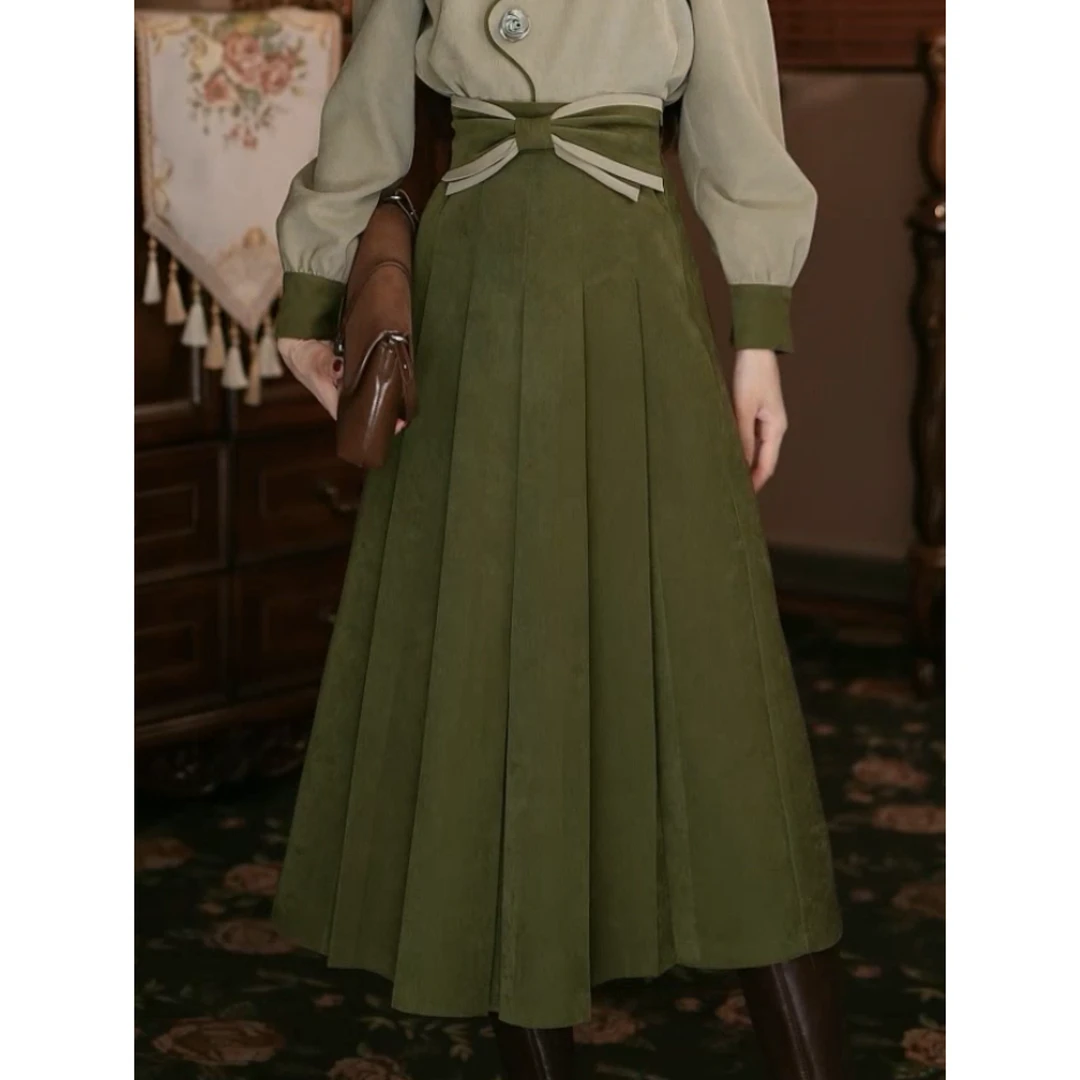 美丽【溪间山雪】港味复古百搭显瘦高腰半身裙29664