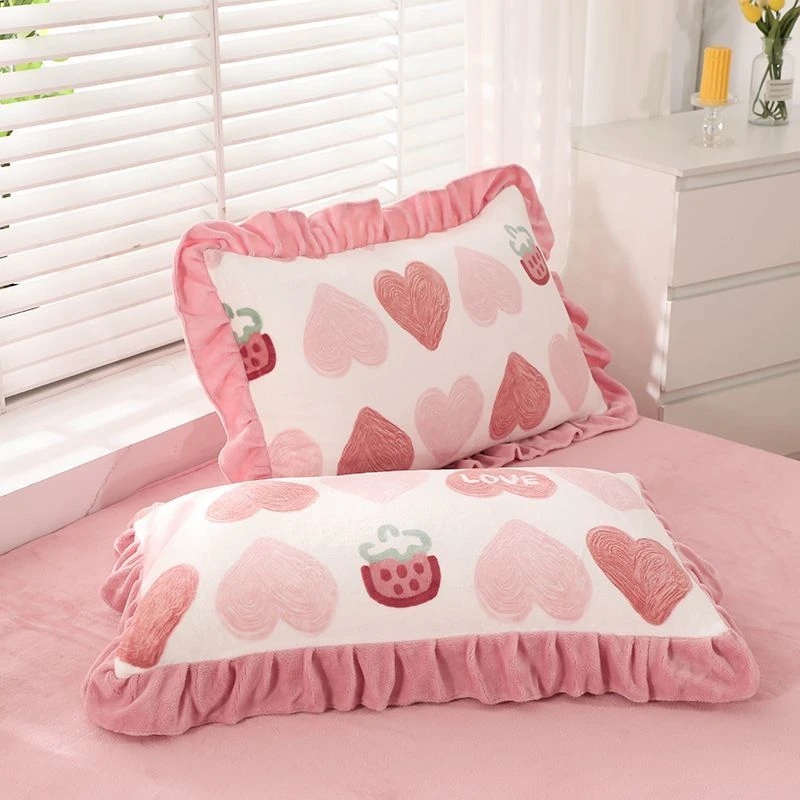 【枕套2只 不含枕芯】韩式牛奶绒加绒加厚枕套一对珊瑚绒单人枕套