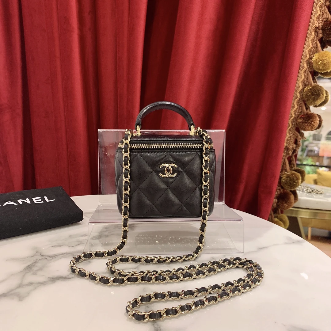 GGS香奈儿手柄方盒子黑金羊皮 68707365
