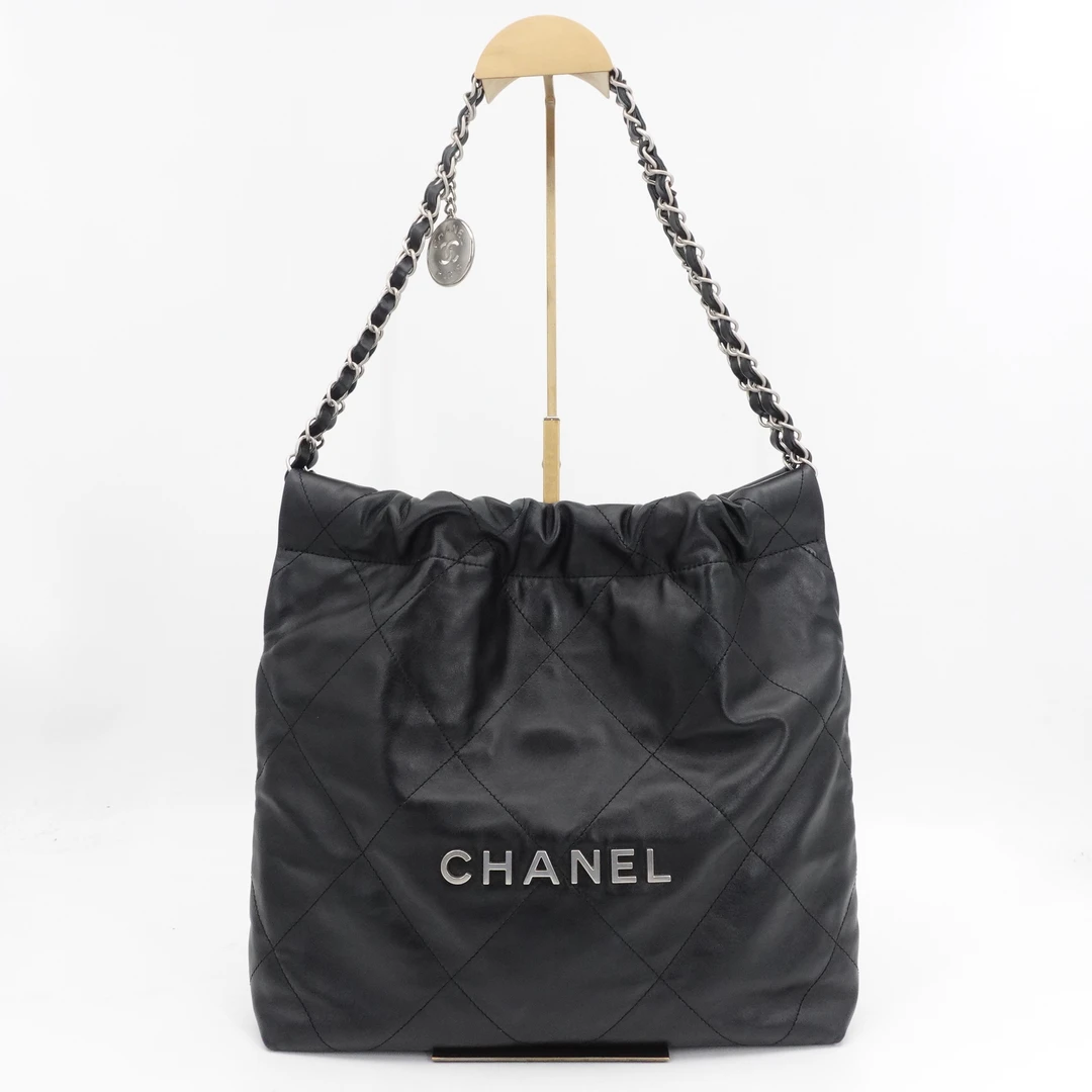 99新 Chanel/香奈儿 22bag垃圾袋小号黑银油蜡牛/87042173