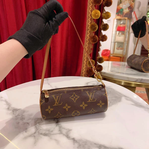 95新 LouisVuitton/路易威登 小圆筒黄皮老花金扣手提包/52836695