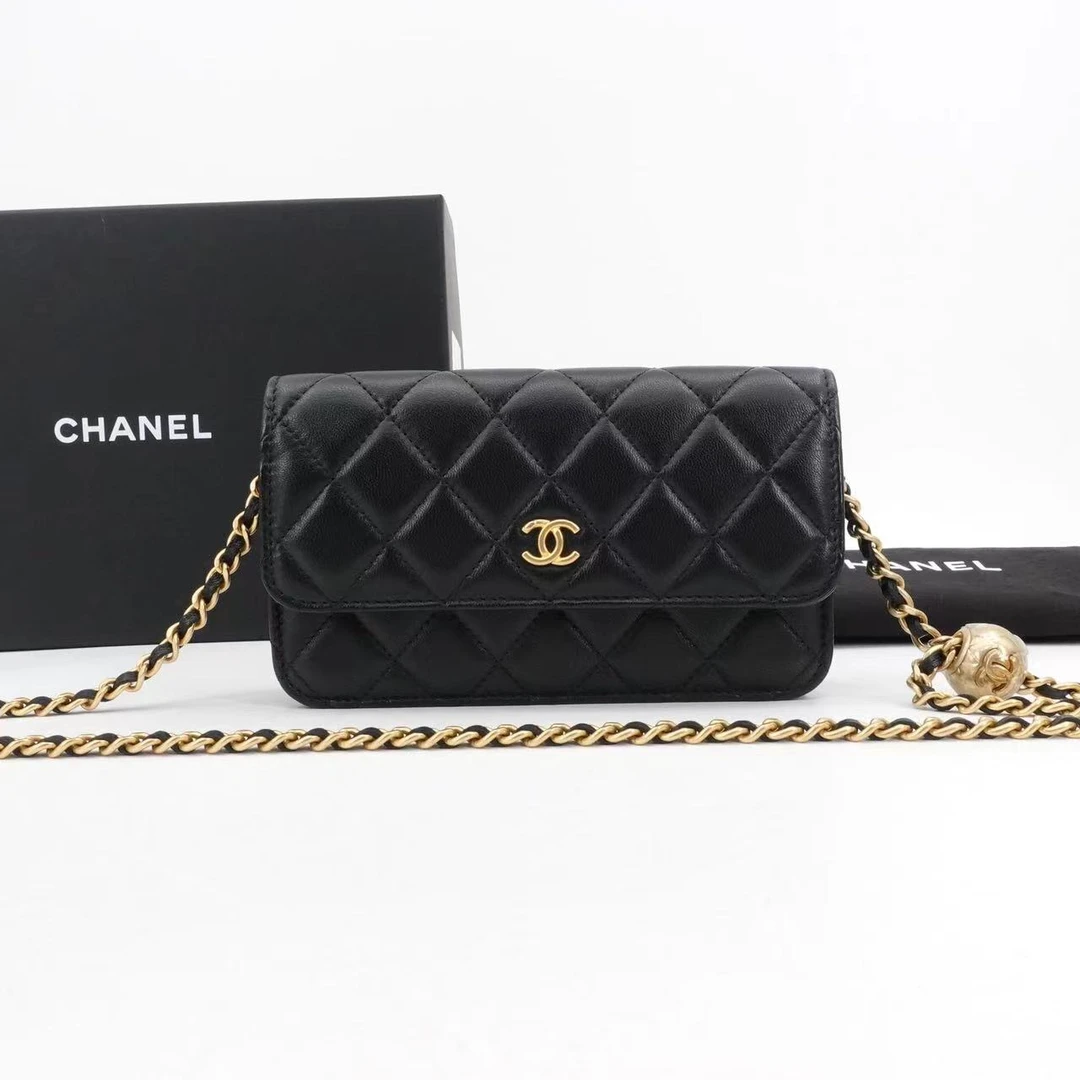 99新 Chanel/香奈儿 GGS金球woc mini手机包黑金羊皮芯片53577858
