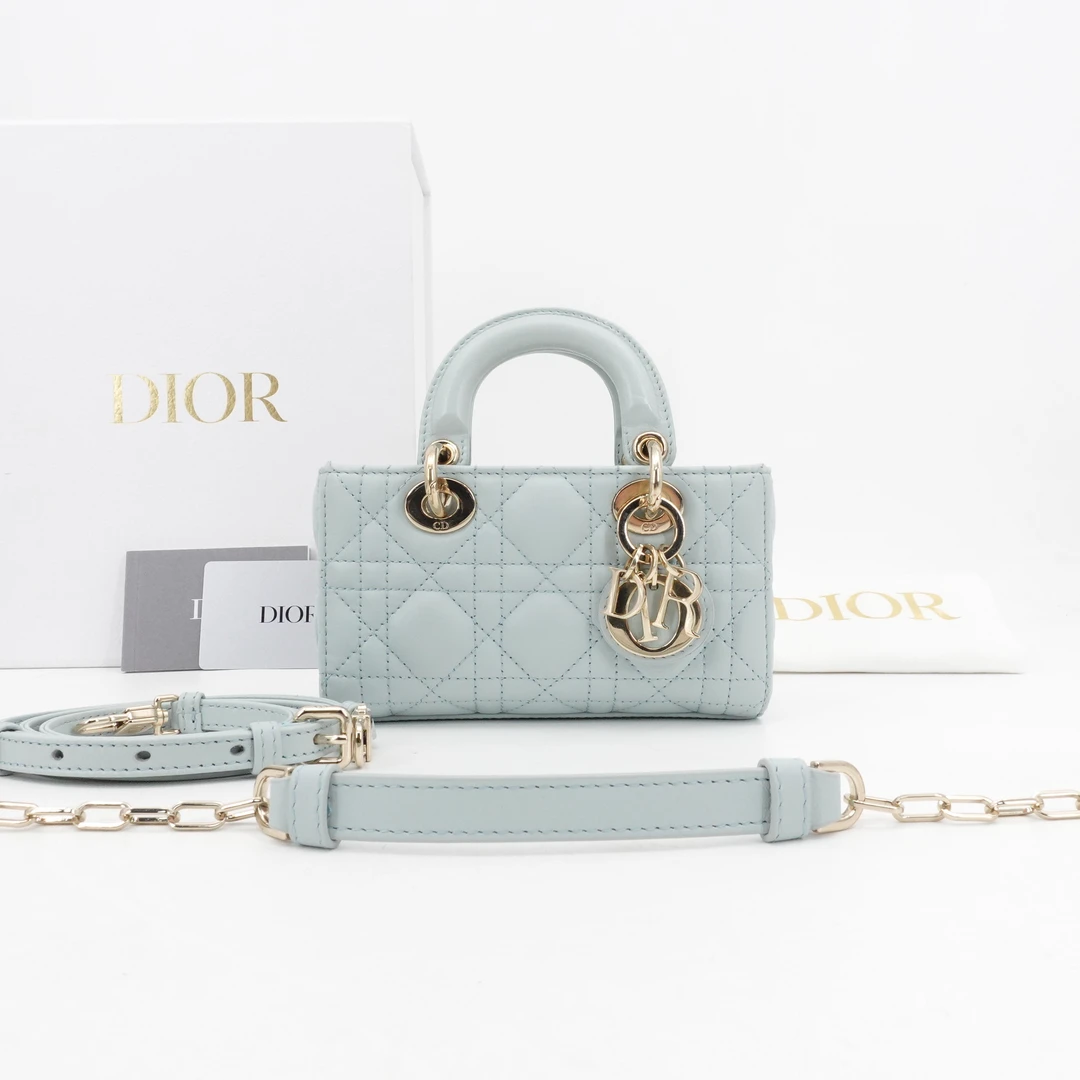 99新 DIOR/迪奥 GGS迪奥D-joy横版戴妃mini蓝色金|74582089