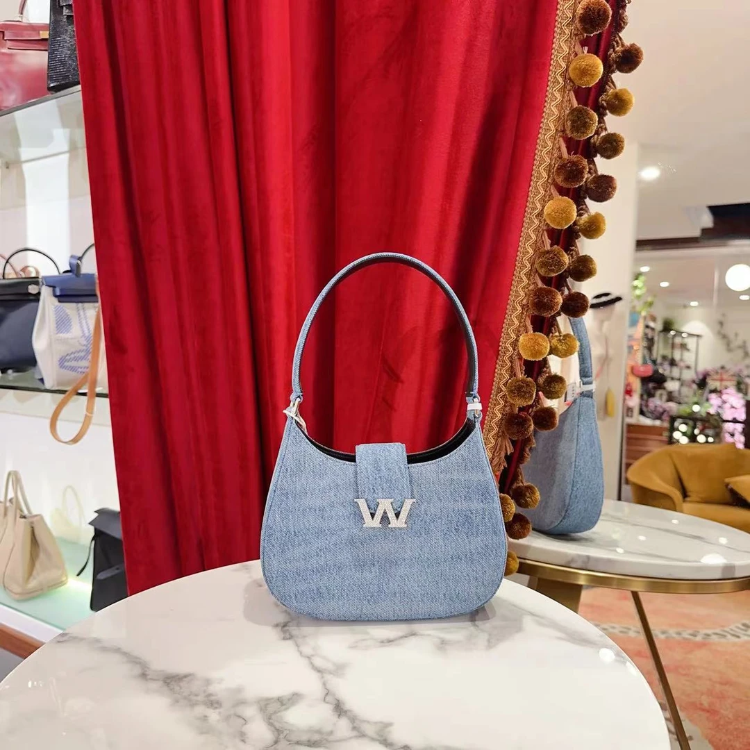 95新  亚历山大.王/GGS亚历山大王钻扣hobo蓝色银扣牛仔丹宁/单肩