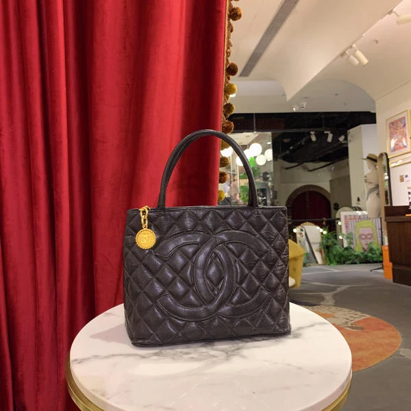 95新 Chanel/香奈儿 GGS香奈儿希尔顿黑金荔枝牛皮单肩包55774305