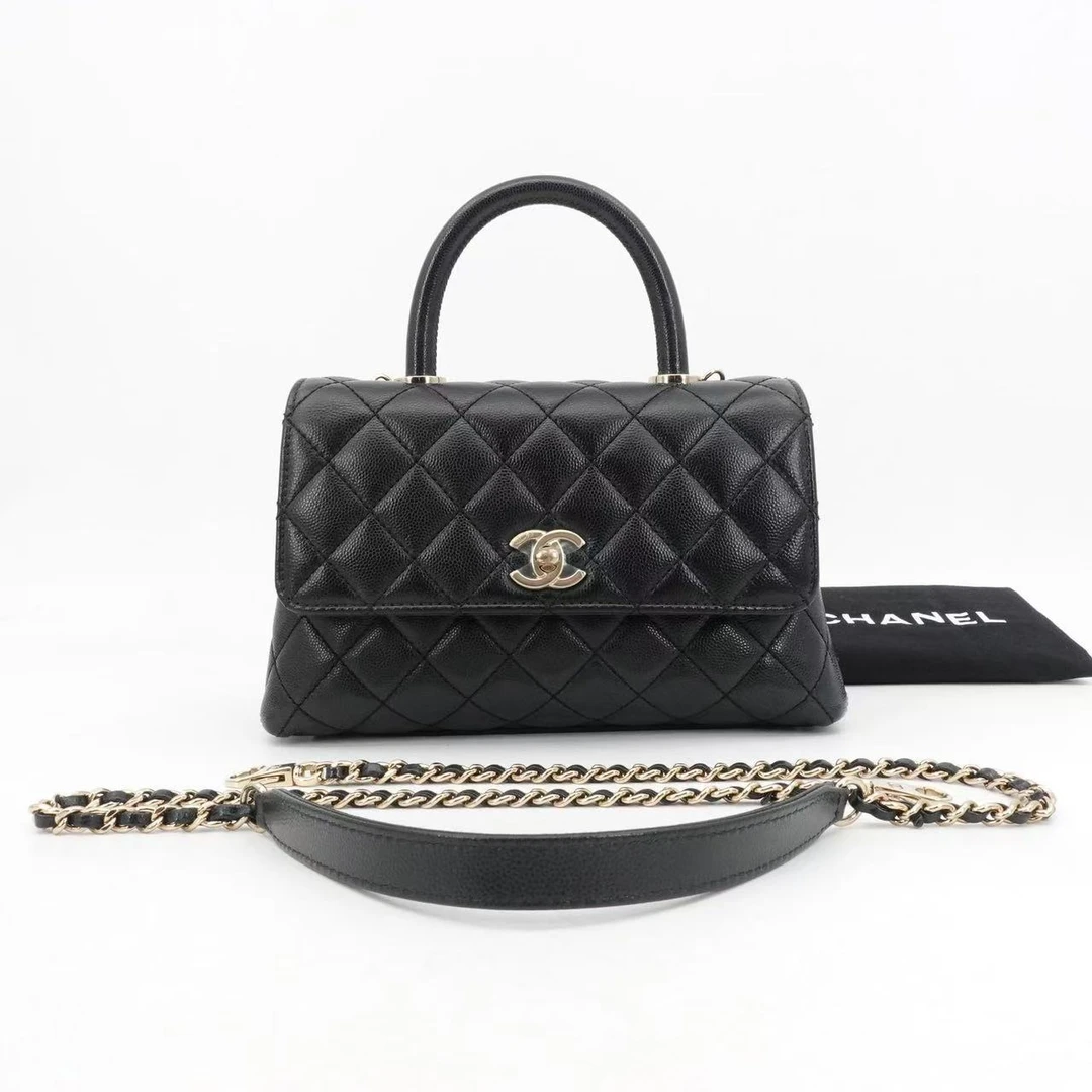 95新 Chanel/香奈儿 GGScoco handle小黑金荔枝芯片51605889