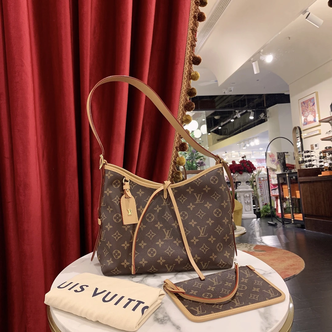 99新 LouisVuitton/路易威登 carryall小号老花金扣75012221