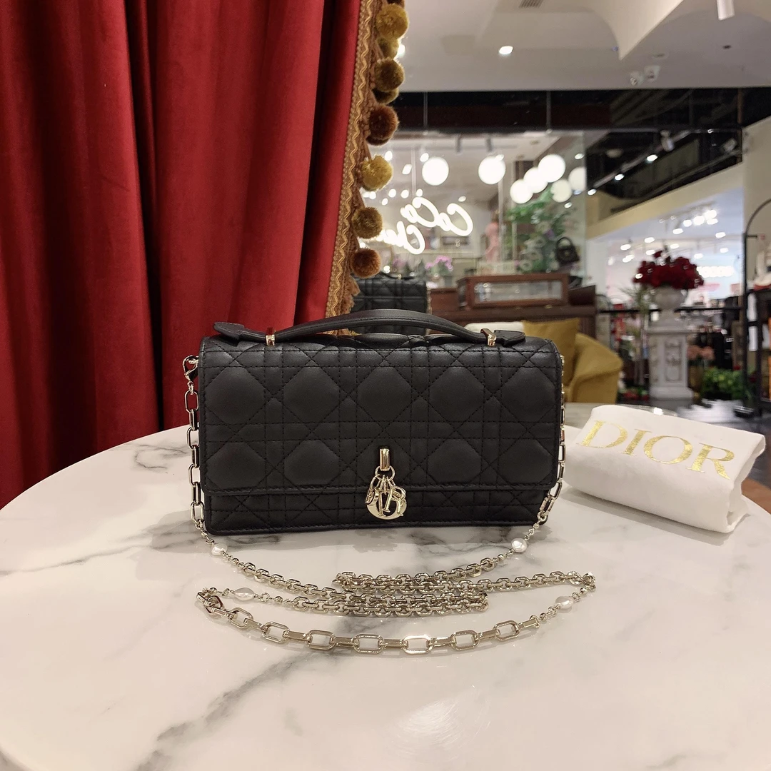 95新 DIOR/迪奥 GGSmiss lady woc黑金羊皮单肩包23年96725341
