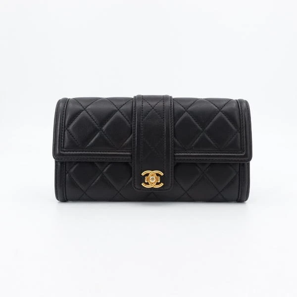 香奈儿/GGS香奈儿长款钱包双C翻盖黑金羊皮/其他/63957925