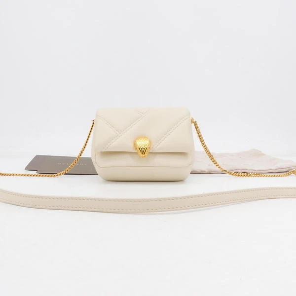 99新 BVLGARI/宝格丽 GGS宝格丽蛇头棉花糖mini白色金扣牛皮芯片