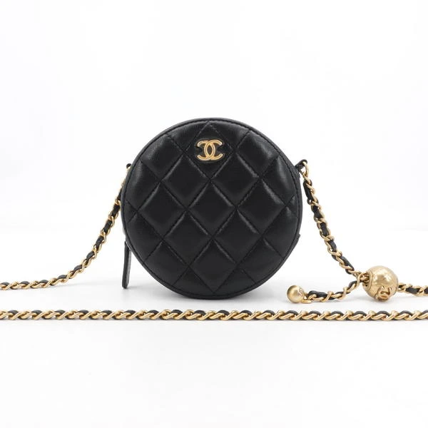 95新 Chanel/香奈儿 GGS香奈儿金球圆饼黑金羊皮单肩包/52493905