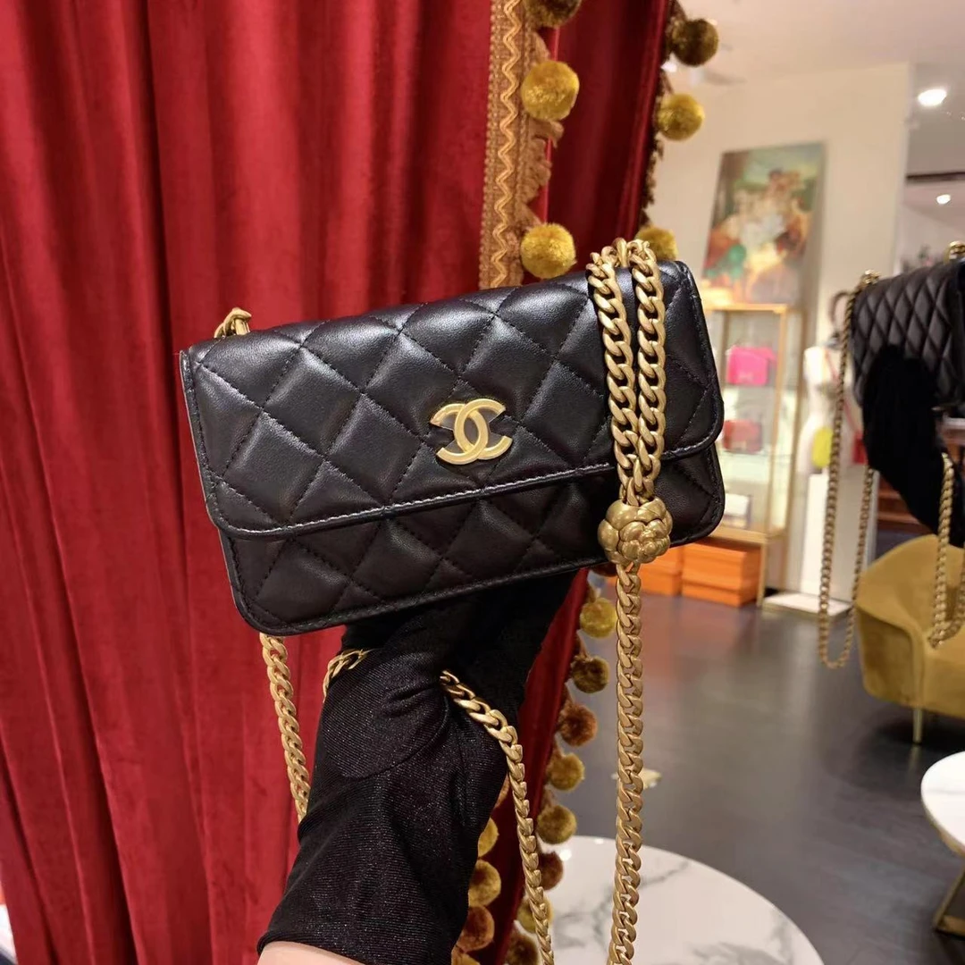 99新 Chanel/香奈儿 GGS香奈儿23S山茶花金球woc mini黑金