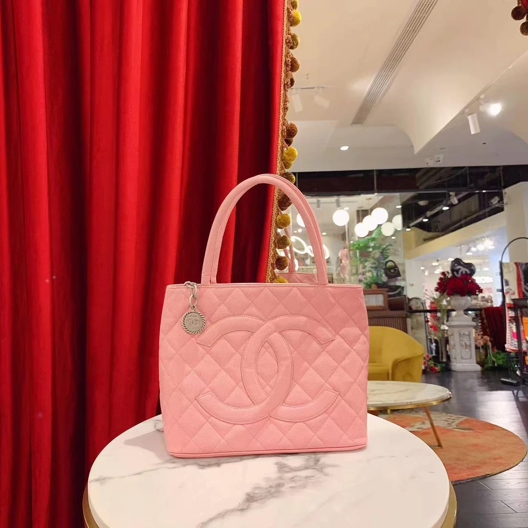 95新 Chanel/香奈儿 GGS希尔顿粉金荔枝牛皮单肩包/61330556