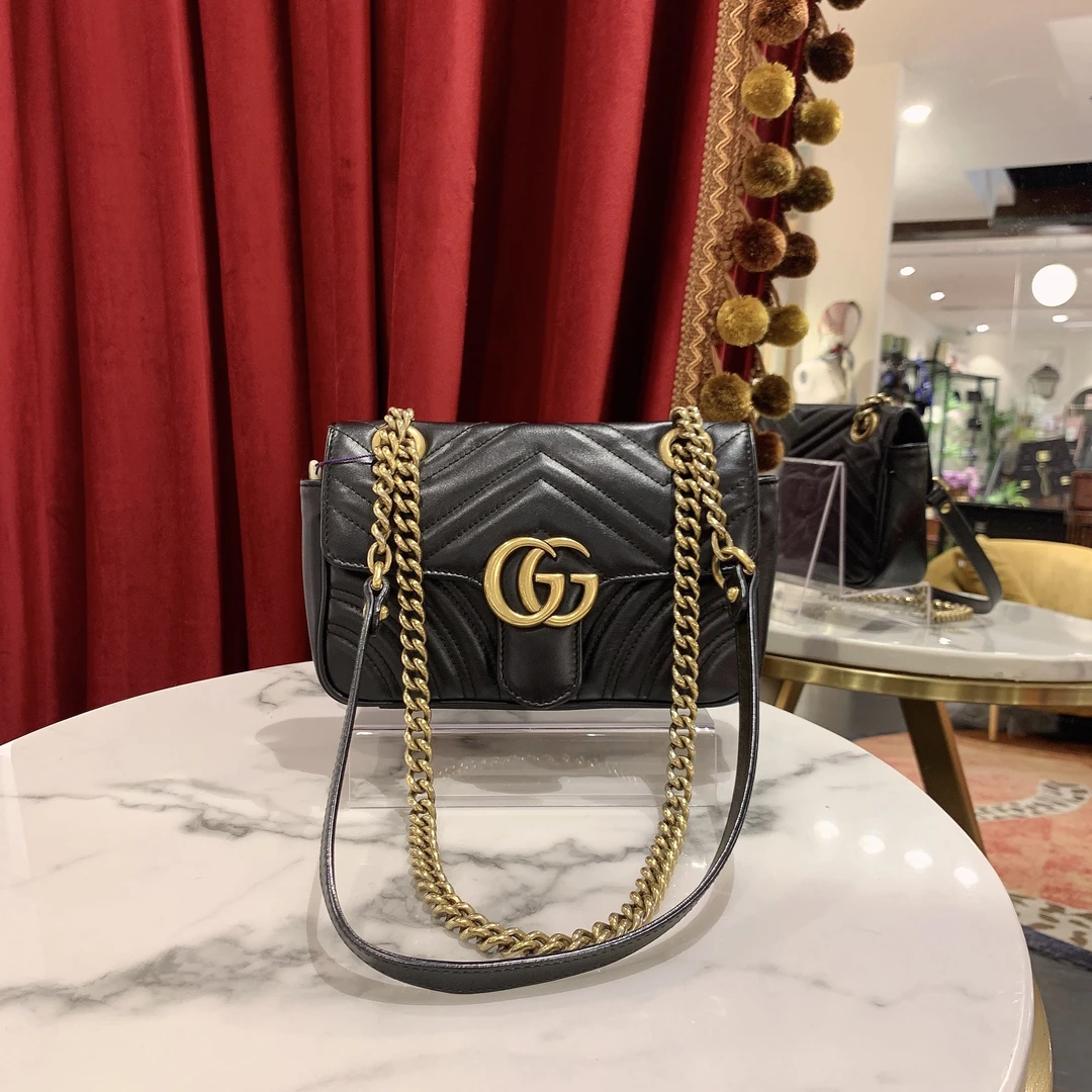 99新 GUCCI/古驰 GGS古驰马蒙小号黑色牛皮单肩包|79866479